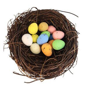 Rustic Twig Nest with Speckled Pastel Eggs, Mini Easter Nest Decor, Spring Cente